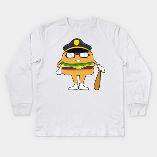 Burger as Police officer with Police hat Kids Long Sleeve T-Shirt